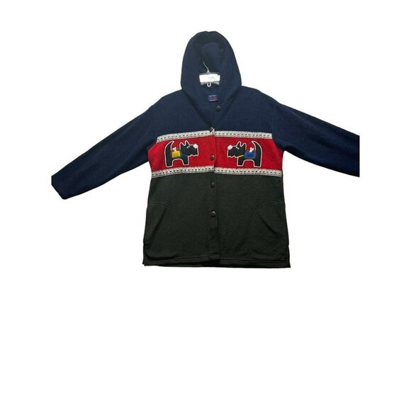 Renee Sport Medium Color Block Scottish Terrier Dog Button Fleece Jacket Adult - Picture 1 of 7